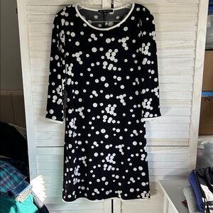 Nik and Nash Elegant Black and White Polka Dot Long Sleeve Dress